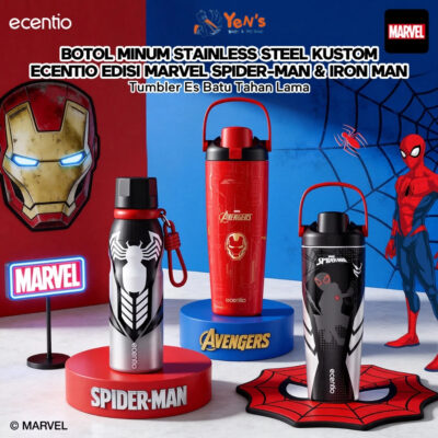 ecentio tumbler stainless 900ml/480ml Marvel Version Spider & Iron Man termos air panas botol minum