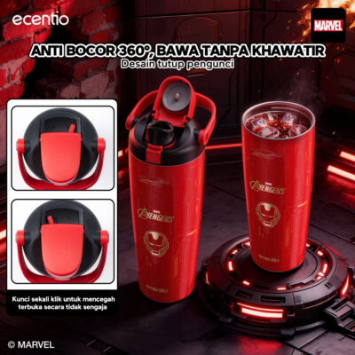 ecentio tumbler stainless 900ml/480ml Marvel Version Spider & Iron Man termos air panas botol minum thumbnail 4
