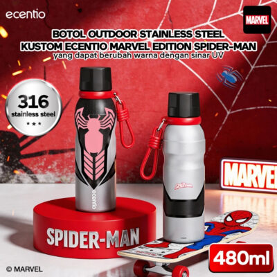 ecentio tumbler stainless 900ml/480ml Marvel Version Spider & Iron Man termos air panas botol minum thumbnail 5