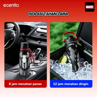 ecentio tumbler stainless 900ml/480ml Marvel Version Spider & Iron Man termos air panas botol minum thumbnail 6