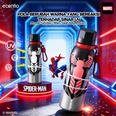 ecentio tumbler stainless 900ml/480ml Marvel Version Spider & Iron Man termos air panas botol minum thumbnail 8