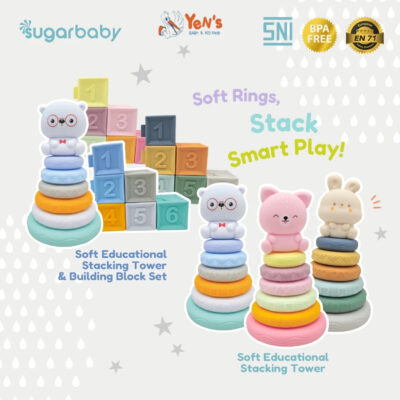Sugarbaby Toys Soft Educational Stacking Tower with Block - Mainan Edukasi Bayi Susun Blok BPA Free