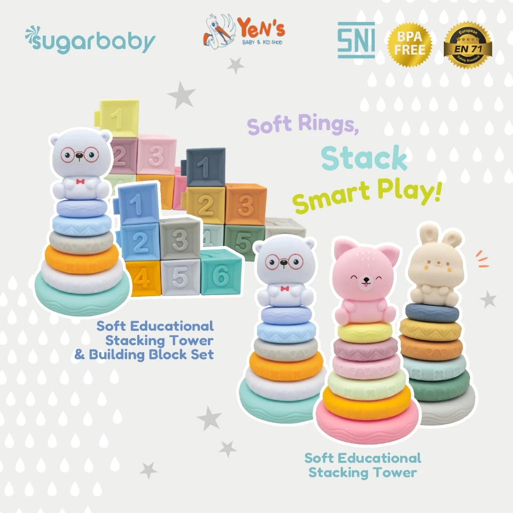 Sugarbaby Toys Soft Educational Stacking Tower with Block - Mainan Edukasi Bayi Susun Blok BPA Free