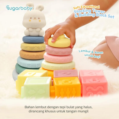 Sugarbaby Toys Soft Educational Stacking Tower with Block - Mainan Edukasi Bayi Susun Blok BPA Free thumbnail 2