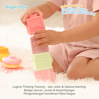 Sugarbaby Toys Soft Educational Stacking Tower with Block - Mainan Edukasi Bayi Susun Blok BPA Free thumbnail 4