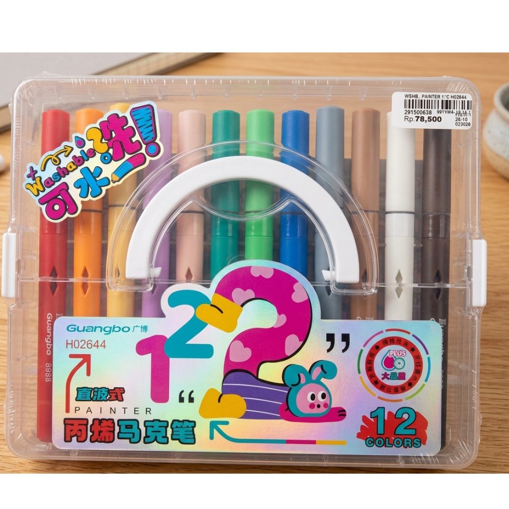 Set Spidol Mewarnai Anak 12 Warna - Washable - Mudah Di Bersihkan