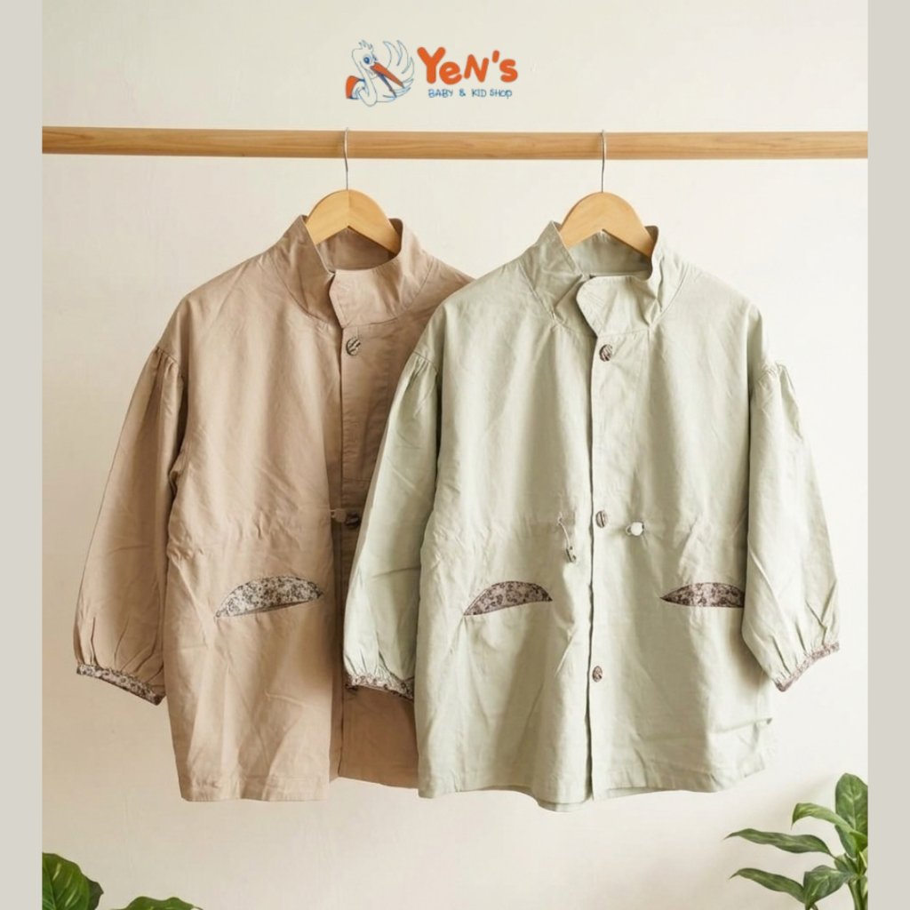 Jaket Parka Anak Perempuan Serut Pinggang Detail Kantong Floral Casual Jacket