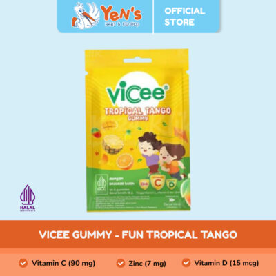 Vicee Gummy Fun Tropical Tango 1 Sachet - Permen lunak dengan kandungan Vitamin C, Vitamin D & Zinc