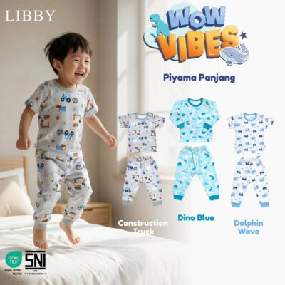 LIBBY Setelan Piyama Panjang Anak Laki Laki Perempuan Motif Unisex (1 stel) WOW Vibes Series