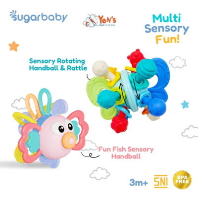 Sugarbaby Fun Fish Sensory Rotating Handball Rattle - Mainan Sensorik Motorik Teether Bayi BPA Free