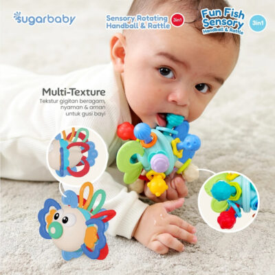 Sugarbaby Fun Fish Sensory Rotating Handball Rattle - Mainan Sensorik Motorik Teether Bayi BPA Free thumbnail 3
