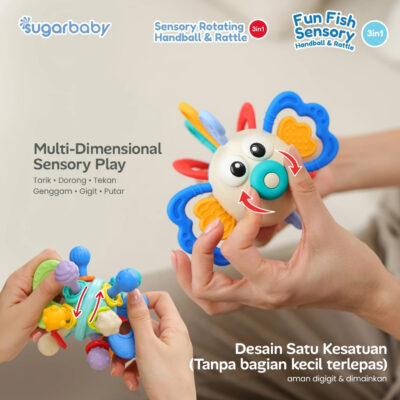 Sugarbaby Fun Fish Sensory Rotating Handball Rattle - Mainan Sensorik Motorik Teether Bayi BPA Free thumbnail 4