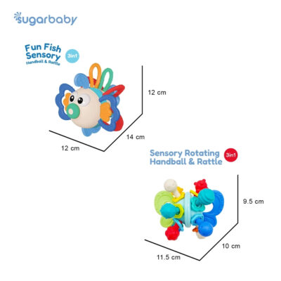 Sugarbaby Fun Fish Sensory Rotating Handball Rattle - Mainan Sensorik Motorik Teether Bayi BPA Free thumbnail 7