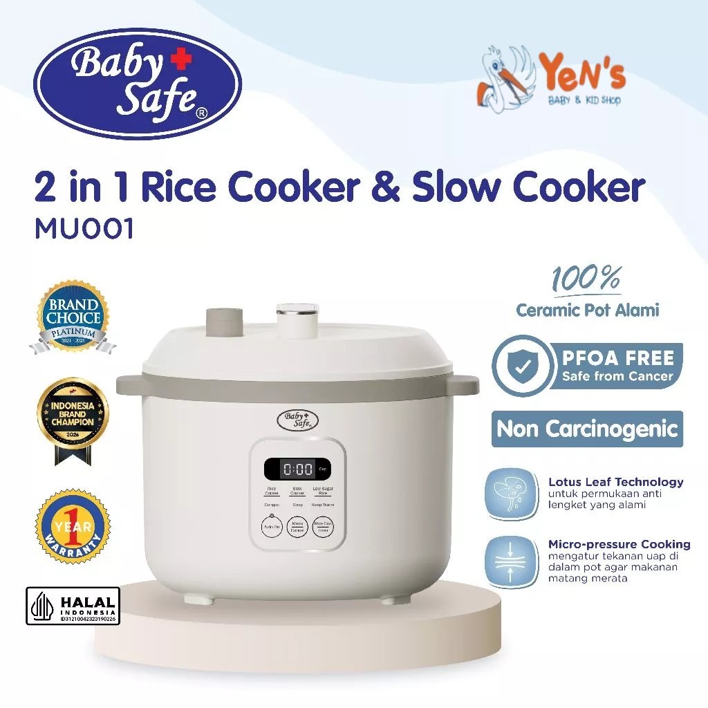 BabySafe MU001 - Multi Coooker 2 in 1 Rice Cooker & Slow Cooker praktis untuk MPASI & menu keluarga