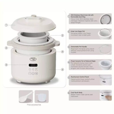 BabySafe MU001 - Multi Coooker 2 in 1 Rice Cooker & Slow Cooker praktis untuk MPASI & menu keluarga thumbnail 5