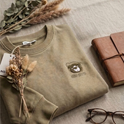 Baju Sweter Anak Cream Khaki Aesthetic Bordir Beruang - SweaterAnak Unisex thumbnail 3