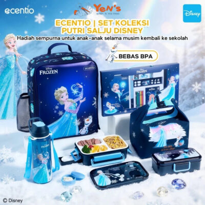 Ecentio Disney Elsa Frozen Set Lunch Box & Botol Minum Anti Bocor Kotak Makan Anak BPA Free