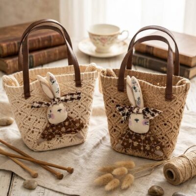 Tas Anyaman Rajut Motif Boneka Kelinci Imut – Slingbag Mini Korea Aesthetic thumbnail 3