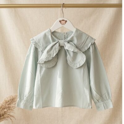 Blouse Anak Perempuan Kerah Pita Ruffle Lengan Panjang Soft Pastel Q8859 thumbnail 2