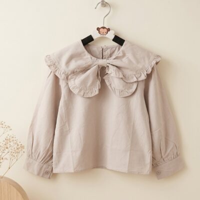 Blouse Anak Perempuan Kerah Pita Ruffle Lengan Panjang Soft Pastel Q8859 thumbnail 3
