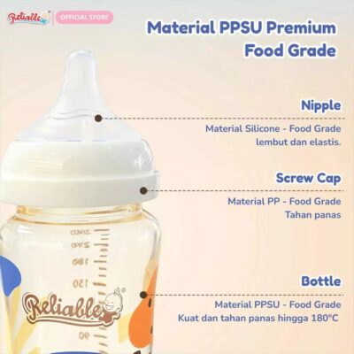 Reliable Botol PPSU 160ml / 240ml Bayi Anti Kolik Wide Neck BPA Free - Tahan panas hingga 180C thumbnail 6