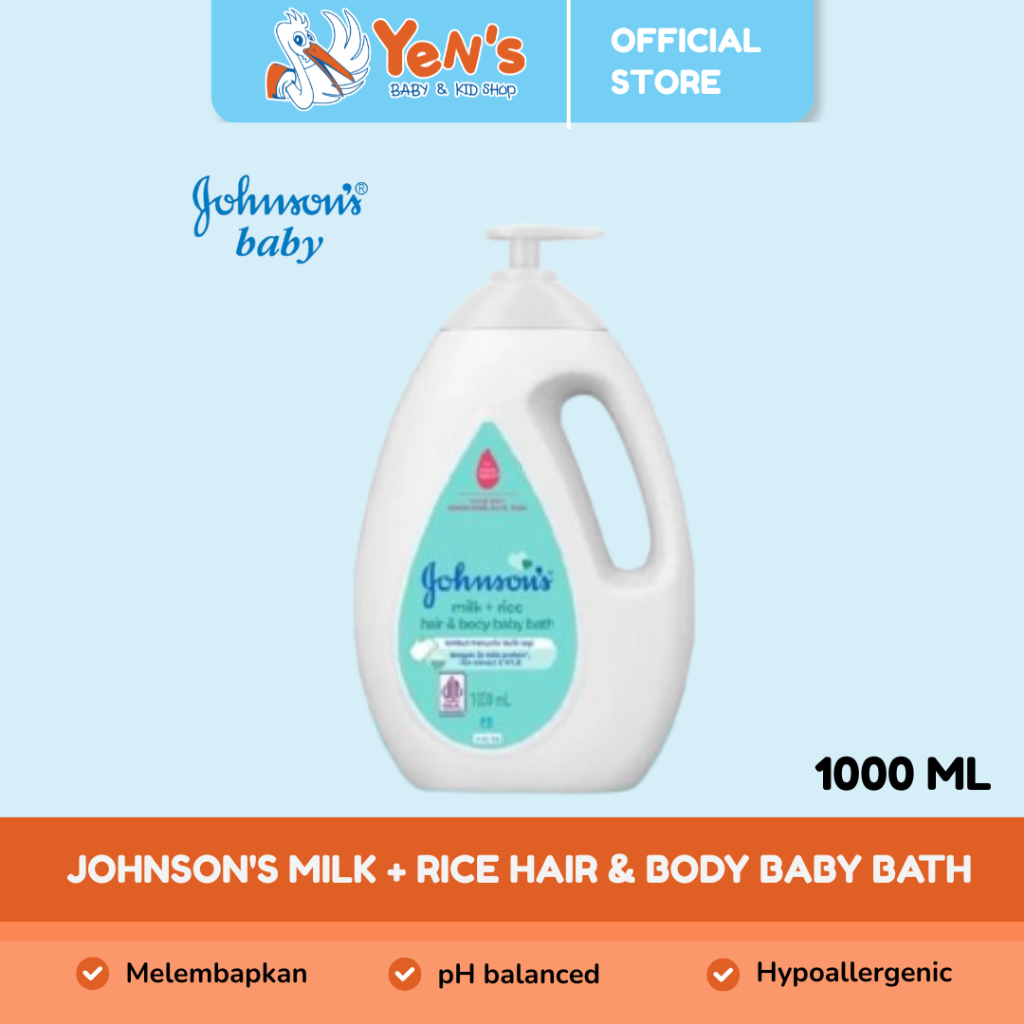 Johnson's Milk + Rice Hair & Body Baby Bath 1000ML pH balanced, Hypoallergenic & no added colorant