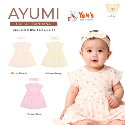 NARY Ayumi Series - Dress Set Bandana - Dress Bayi Perempuan 0 Bulan - 4 Tahun (1 Set) SNI