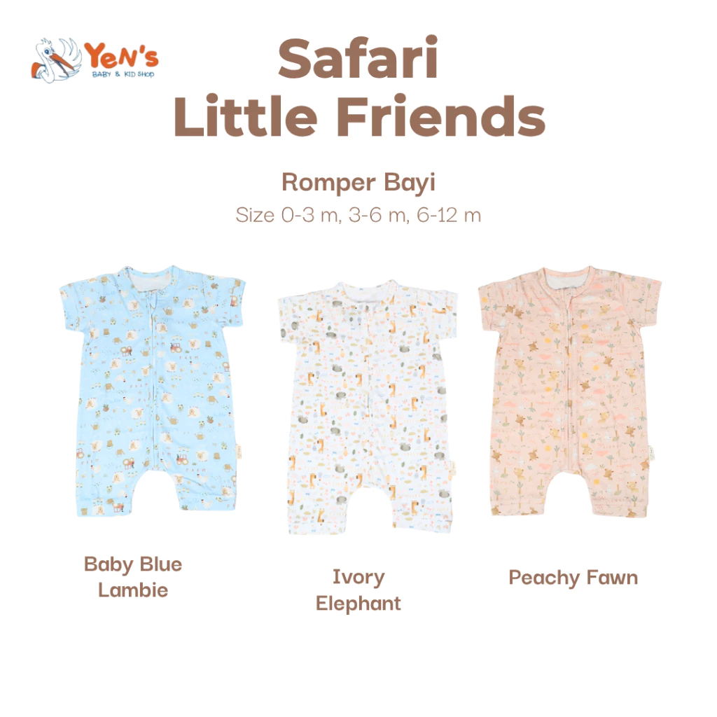 NARY Safari Little Friends Zipper Playsuit Baby - Zipper Jumpsuit Bayi 0 -12 Bulan (1 Pcs)