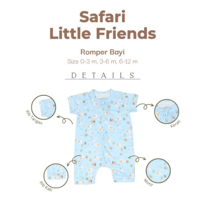 NARY Safari Little Friends Zipper Playsuit Baby - Zipper Jumpsuit Bayi 0 -12 Bulan (1 Pcs) thumbnail 2