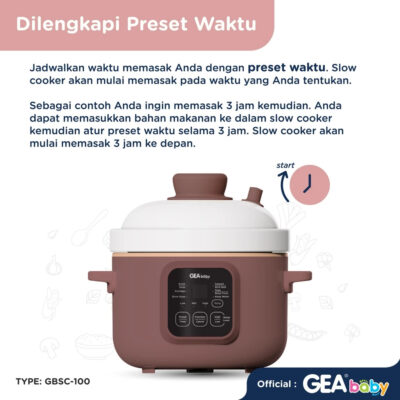 GEA Baby Slow Cooker GBSC-100 Smart Digital Slow Cooker 1 Liter Cooker Panci MPASI Baby Food Maker thumbnail 5