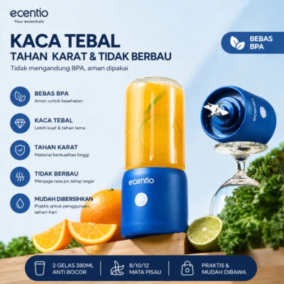 [2.0]ecentio Blender Portable Juicer 8/10/12 Mata Pisau Kaca Tebal, 2 Gelas 380ml Anti Bocor thumbnail 2