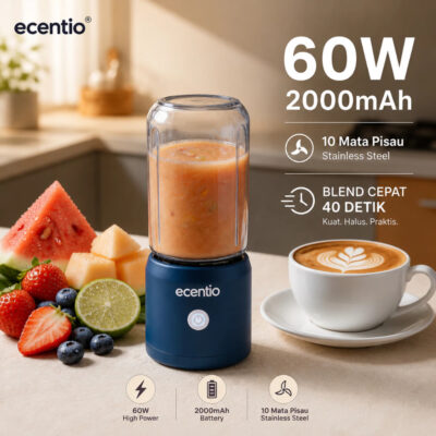 [2.0]ecentio Blender Portable Juicer 8/10/12 Mata Pisau Kaca Tebal, 2 Gelas 380ml Anti Bocor thumbnail 3