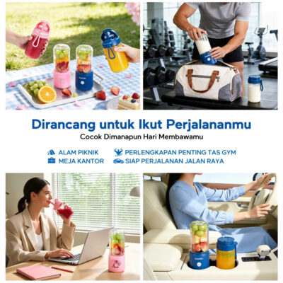 [2.0]ecentio Blender Portable Juicer 8/10/12 Mata Pisau Kaca Tebal, 2 Gelas 380ml Anti Bocor thumbnail 4