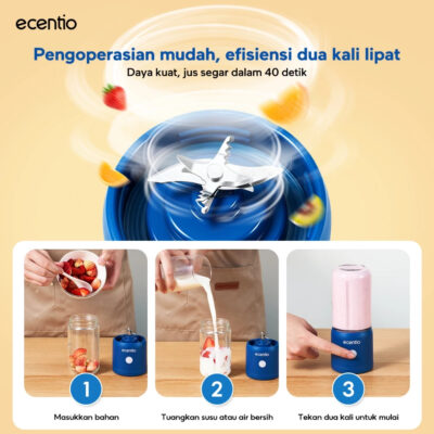 [2.0]ecentio Blender Portable Juicer 8/10/12 Mata Pisau Kaca Tebal, 2 Gelas 380ml Anti Bocor thumbnail 6