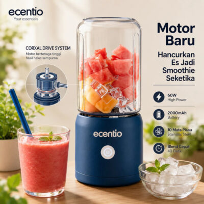 [2.0]ecentio Blender Portable Juicer 8/10/12 Mata Pisau Kaca Tebal, 2 Gelas 380ml Anti Bocor thumbnail 7