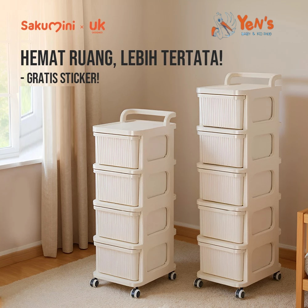 Sakumini Rolling Drawer Storage Box Lemari Pakaian Kotak Penyimpanan Laci Plastik Serbaguna