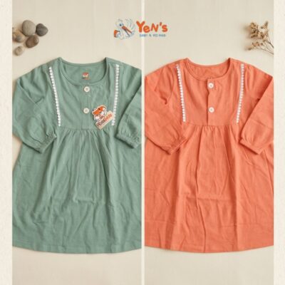 Rivetkids Tassa Dress Anak Perempuan Lengan Panjang Accent Renda & Kancing - Baju Gamis Casual Anak