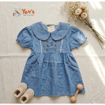 Dress Anak Perempuan Kancing Depan Bordir Bunga Stylish & Kekinian