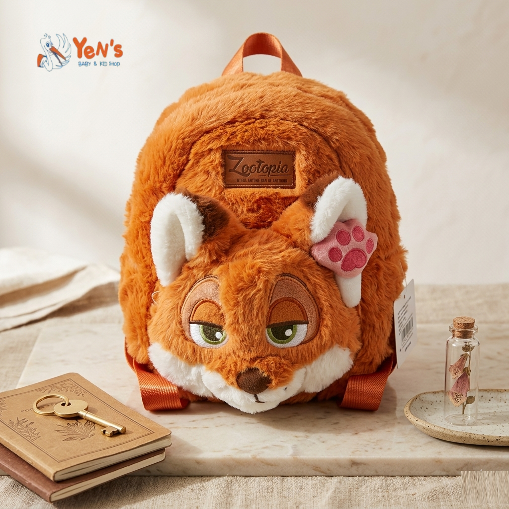 Tas  Anak Karakter Zootopia Nick Wilde Bahan Bulu Halus / Backpack Mini Anak Bulu Rubah Lucu