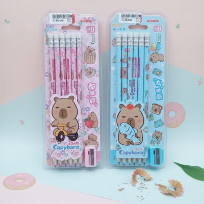 Pensil Set 12 Pcs HB Capybara Lucu / Pensil Kayu Anak Sekolah Alat Tulis + Rautan