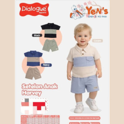 Setelan Anak Harvey - Set Baju Polo Kerah & Celana Pendek Anak Premium