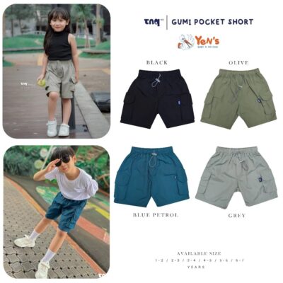 TNQ Kids Gumi Pocket Short - celana cargo parasut pendek anak laki laki dan perempuan ( 1 Pcs )