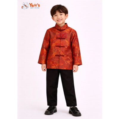 Cheongsam Anak Laki-Laki Satin Motif Brokat Klasik Etnik Oriental Lengan Panjang Elegan Premium Untuk Imlek - Atasan Lengan Panjang Cheongsam 3 Warna