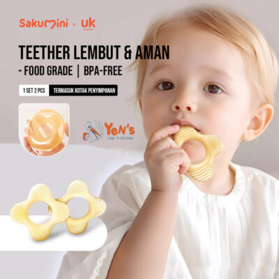 Sakumini Hand Teether Clover Silicone Toy 6 month+ / Mainan Empeng Gigitan Bayi BPA Free
