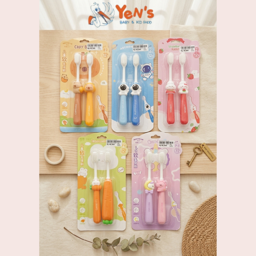 Sikat Gigi Anak Karakter Lucu Isi 2 Pcs Bulu Lembut Soft  - Capybara Astronaut Unicorn Rabbit Carrot