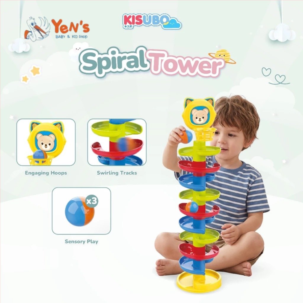 KISUBO Spiral Tower | Mainan Bola Susun Seluncur Mainan Edukatif Anak Bola Gelinding | Usia 3 tahun+