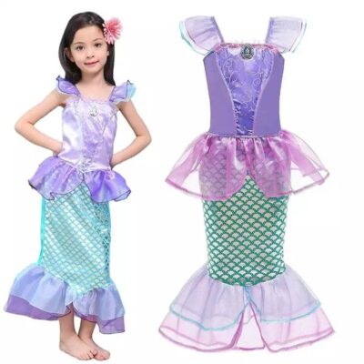 Baju Kostum Princess Ariel Mermaid Anak Dress Gaun Putri Duyung Ungu