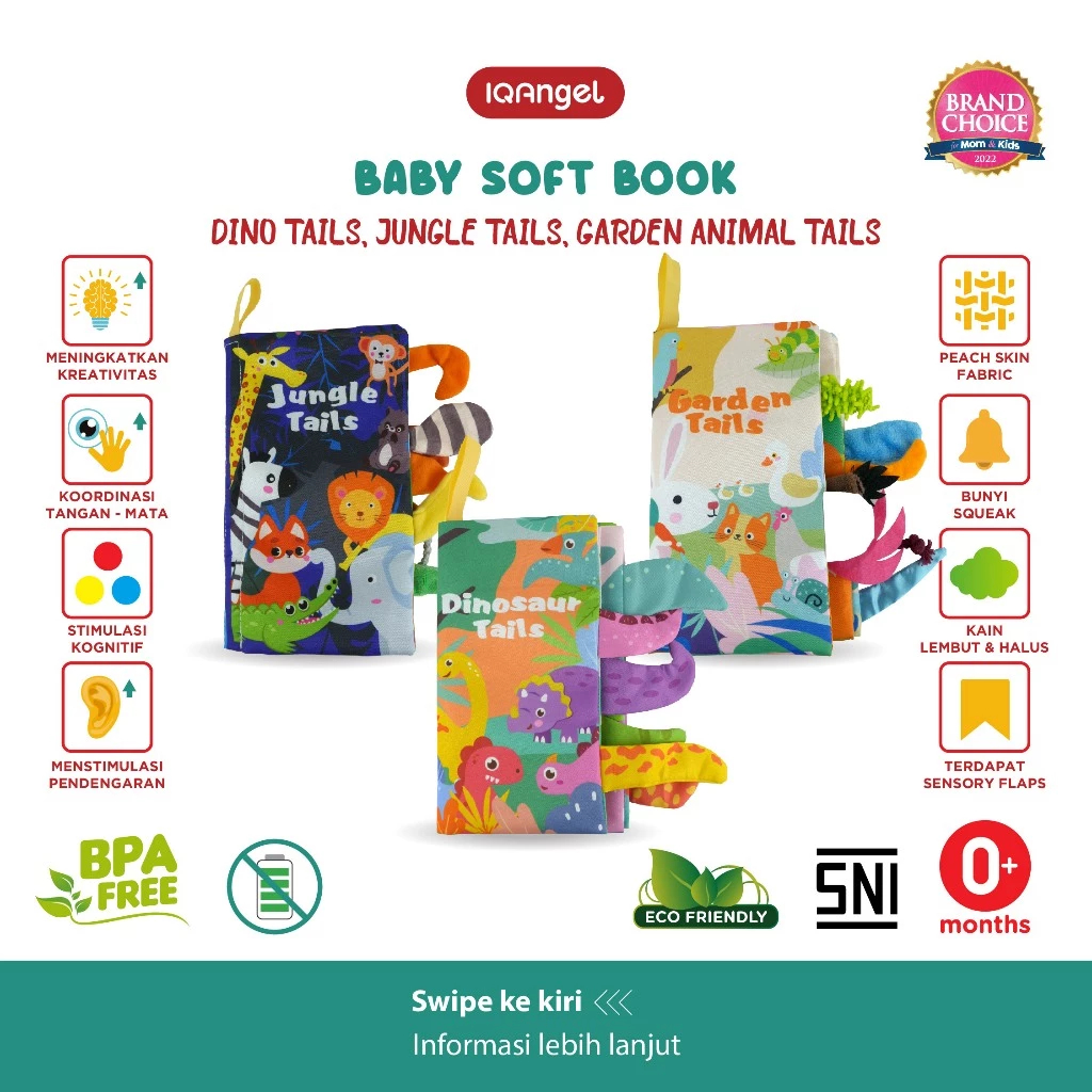 IQAngel Baby Soft Book 11x2cm | Buku Edukasi Kain Bayi 12 Halaman - Melatih Sensorik & Motorik Anak