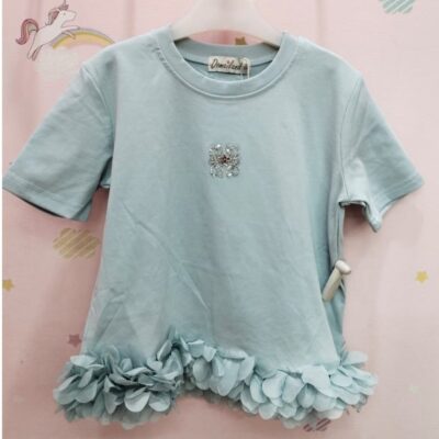 Kaos Baju Anak Perempuan Import Detail Ruffle Bunga Rumbai & Broche Mewah 851805 thumbnail 2