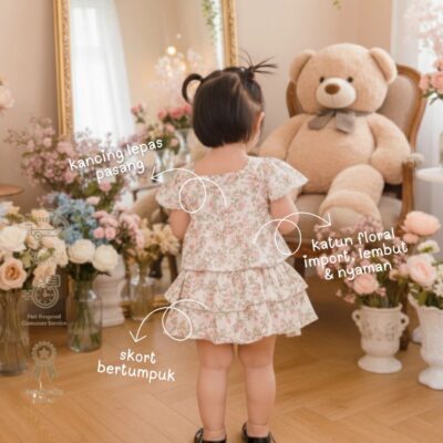 Loli Jolly Setelan Anak Perempuan Eleanor Pink Rose White Rok Anak Bunga 0 - 3 tahun thumbnail 2